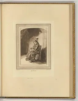 Hood Prints: Etching by William Wynne Ryland from 1763 depicting a sitting person wearing a cloak and hood