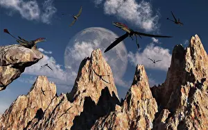 Extinct Prints: Eudimorphodon's of the late Triassic period flying through the sky