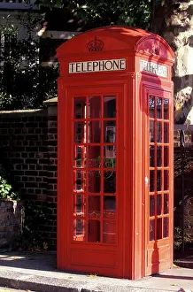 Westminster Prints: Europe, England, London, Westminster. Red phone box on Millbank