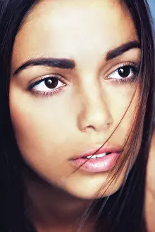 Perfect Prints: Face, hair care and beauty of serious woman