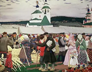 Arts Culture And Entertainment Prints: The Fair 1913 Boris Mihajlovic Kustodiev (1878-1927 Russian) Oil On Canvas Museum of Art