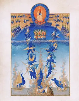 Manuscript Prints: The Fall of the Rebel Angels (Les Tres Riches Heures du duc de Berry) by Limbourg brothers (active 1385-1416)