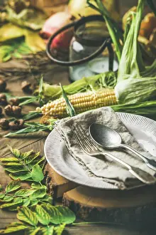 Thanks Giving Prints: Fall table setting for Thanksgiving day celebration