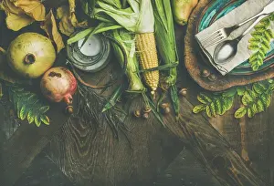Vegetables Prints: Fall table setting for Thanksgiving day celebration