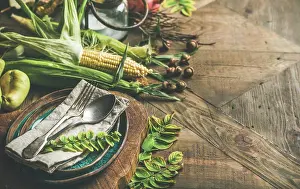 Vegetables Prints: Fall table setting for Thanksgiving day celebration