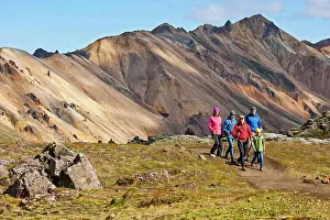 Large Group Prints: family hiking in Landmannalaugar - a geothermal area in Iceland