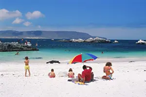 Chile Prints: Family on holiday at Bahia Inglesa (English Bay) on Pacific Coast of Northern Chile