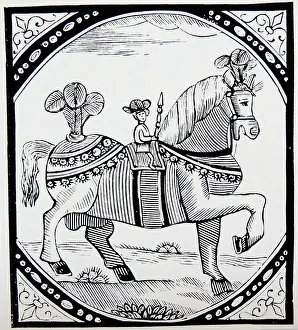 Fairy Tale Prints: The Famous History of Tom Thumb Tom equipped to take part in a tournament at King Arthur's court