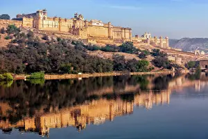 Fortifications Prints: Famous Rajasthan indian landmark - Amer (Amber) fort, Jaipur, Rajasthan, India