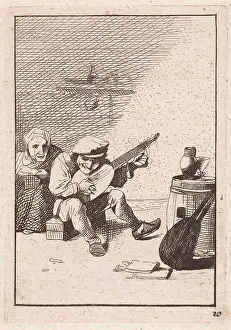 Anonymous Prints: Farmer plays the lute, David Teniers II, Anonymous, 1626-1740