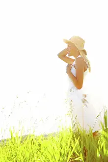 Vision Prints: Fashion, smile and vision of woman in countryside for biodegradable