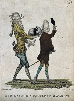 Weight Prints: A fashionable man takes his hat off while strolling; his hairdresser assists him by supporting the weight of his large