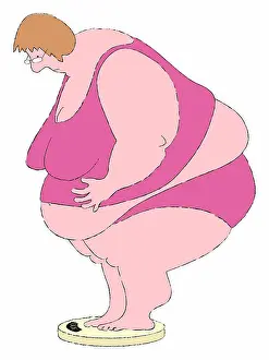 Heavy Prints: Fat woman standing on weight scale