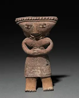 Countries Prints: Female Holding Dog Figurine, 200 BC-AD 300