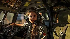 Aviation Prints: Female military helicopter pilot in the cockpit, generative AI