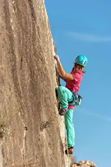 Agility Prints: Female rock climber in Toix Est, Calpe, Costa Blanca, Alicante Province, Spain