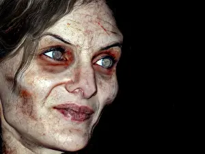 Halloween Prints: A Female Undead Zombie over Black Background