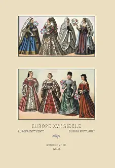 Sixteenth Century Prints: Feminine Dress of the French and Italian Aristocracy, Sixteenth Century, Medieval Costume