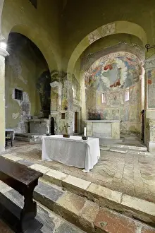 Abbey Prints: Ferentillo (Umbria - Tr), abbey of San Pietro in Valle. Church interior, presbytery area
