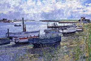 Group Of People Prints: The Ferryman, Walberswick, Suffolk, Charles Neal, (b.1951/British), Oil on canvas