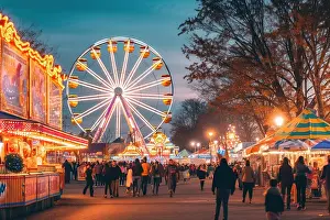 Festive Prints: Festive atmosphere in carnival in the park at night