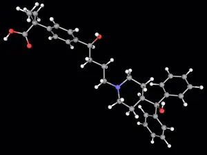 Matter Prints: Fexofenadine, molecular model. Antihistamine drug used in the treatment of hayfever and similar allergic symptoms