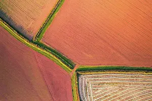 Top Down Prints: Top Down over Fields and Farmlands over English Village