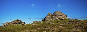 Boulders Prints: Fields and meadows in Haytor Rocks, Dartmoor Park, Devon, England, Great Britain