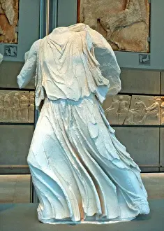 Ancient Greece Prints: figure of Artemis (Greek goddess of hunting) From the pediments on the Parthenon, Athens