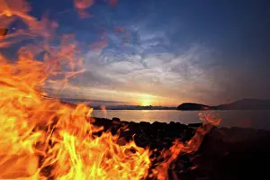Juneau Prints: A fire on the beach on Douglas Island in Juneau