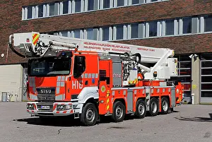 Finland Prints: Fire engine of the Helsinki fire department, Helsinki, Finland, Europe