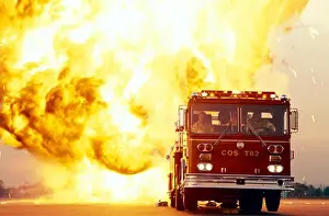 Head On Prints: fire truck red front nose front 3/4 airborne jumping explosion headlights head on