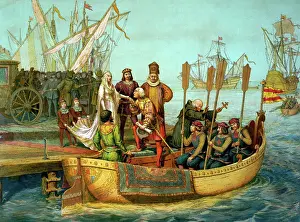 New World Prints: The First Voyage. Christopher Columbus bidding farewell to the Queen of Spain on his departure for the New World