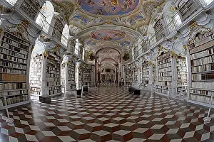 Indoor Shots Prints: Fishey, interior view, library, Admont Abbey, Admont, Styria, Austria