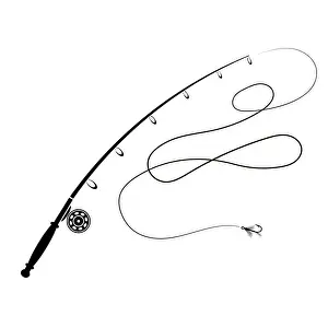 Sporting Prints: Fishing Rod Silhouette with Fishing Hook Isolated on White Background