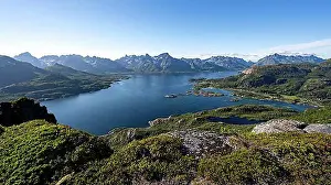 Mountaintop Prints: Fjord Raftsund and mountains, view from the top of Dronningsvarden or Stortinden