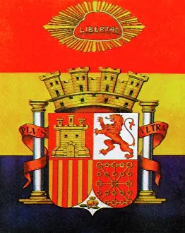 Emblem Prints: Flag and coat of arms of the Spanish second Republic, during the Spanish Civil War