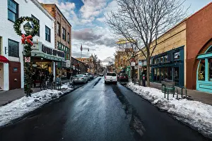 Arizona Prints: Flagstaff Arizona winter street downtown during holidays