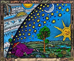 Pilgrim Prints: Flammarion Woodcut of the Discovery of the Heavenly Spheres