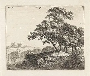 Rolling Landscape Prints: Flock of sheep in a river, print maker: Jacob Esselens attributed to