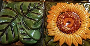 Ceramic Prints: Flower and leaf ceramic tile, from the Casa Vicens in Barcelona