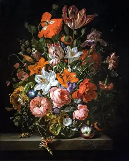 Multi Colored Prints: Flowers in a Glass Vase; 1704; Oil on canvas Rachel Ruysch; Dutch; 1664-1750