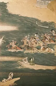 Cavalry Prints: Detail of a folding screen of eight sheets with episode of the Genpei Wars (1180-1185)