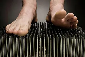 Colored Background Prints: foot walking on nails