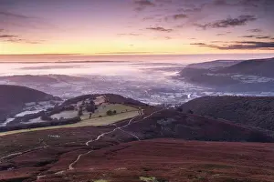 Cold Weather Prints: Footpath on the lower slopes of the Sugar loaf mountain with Abergavenny in the background