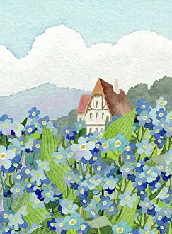 Jul06 Prints: Forget-Me-Not Cottage Linda Braucht (20th C. American) Watercolor