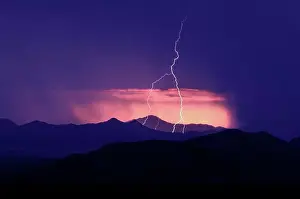 Flash Prints: Forked lightning at sunset with four cloud-to-ground contact points in the Roskruge Mountains