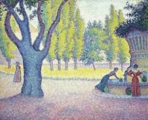 Small Group Of People Prints: The Fountain des Lices in St. Tropez; La Fontaine des Lices a St
