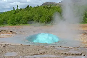 Water S Prints: Fountain geyser erupting (3 of 5 in sequence), Strokkur, Haukadalur, Iceland, June