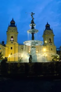 National Landmark Prints: Fountain near a cathedral, Plaza de Armas, Lima, Peru
